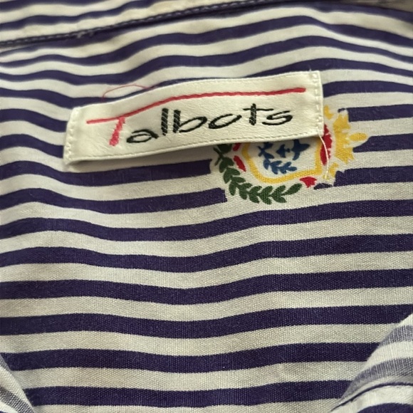 Talbots vintage striped purple white crests long sleeve buttoned down top Sz L - Picture 5 of 6